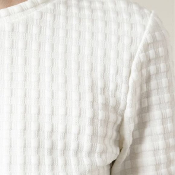 New Theory Hesha waffle knit gingham textured boxy structured cropped blouse top - Picture 8 of 16